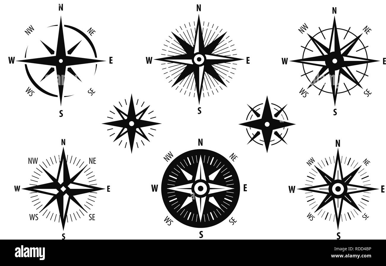 Kompass, Wind rose Symbol gesetzt. Marine Navigation Symbol. Vector Illustration Stock Vektor