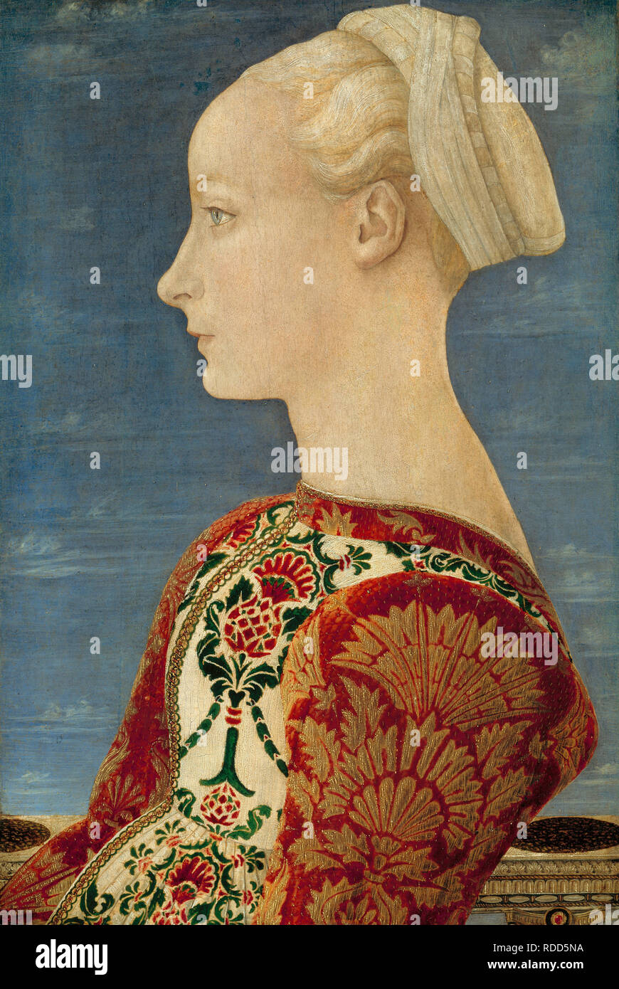 Profil Portrait einer jungen Dame. Datum/Zeit: Ca. 1465. Malerei/Malerei. Öl auf Pappelholz. Höhe: 52,5 cm (20,6 in); Breite: 36,5 cm (14,3 in) rechter Rand beschnitten. Autor: Antonio Del Pollaiolo. ANTONIO DEL POLLAIUOLO. Pollaiolo, Antonio del. POLLAIUOLO, PIERO DEL. Stockfoto