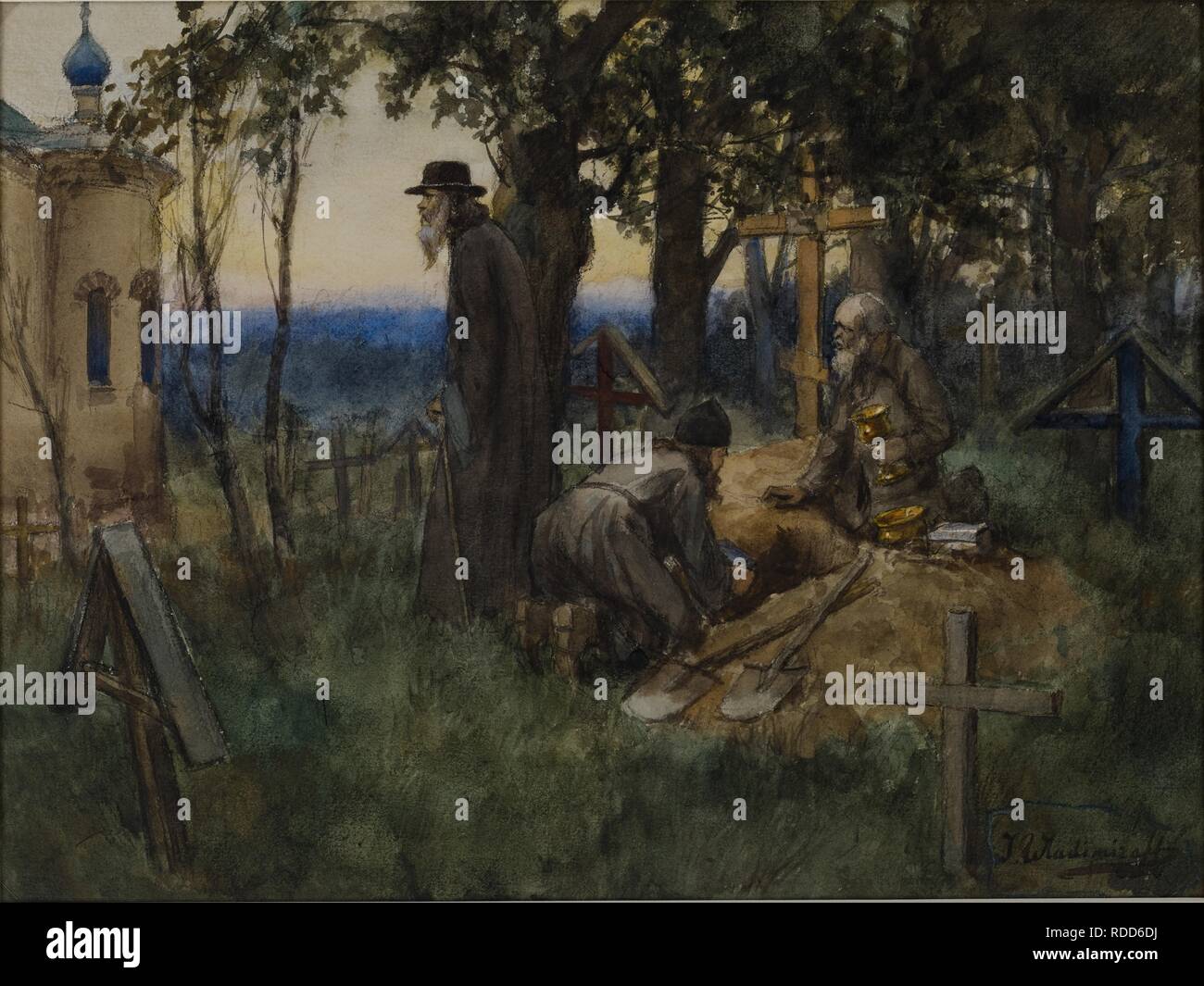 Die geistlichen Kirche Schätze versteckt in einem neuen Grab auf einem Friedhof. Museum: private Sammlung. Autor: Vladimirov, Ivan Alexeyevich. Stockfoto