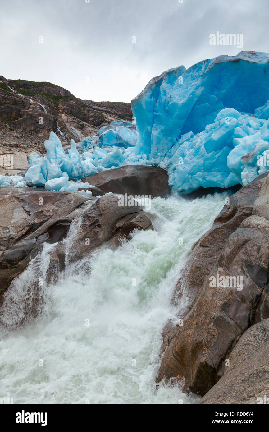 Nigardsbreen Gletscher terminal Gesicht, Jostedalsbreen Nationalpark, Sogn og Fjordane, Norwegen, Skandinavien. Gletscher Nigardsbreen ist ein Arm der großen Jo Stockfoto