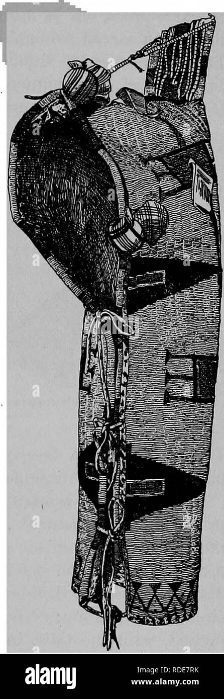 . Der Arapaho. Arapaho Indianer; Arapaho Kunst; Symbolik in der Kunst; Bild - schreiben, Inder, Indianer Nordamerikas; Indianer Nordamerikas. 1902.] Kroeber, der Arapaho. 69 vertreten die Anhänger auf das Zelt neben dieser Stifte, tiefer als die an der Spitze des Zeltes. Lagerträger - bestickt Wiegen haben durch den Verfasser gesehen worden, nur zwischen den nördlichen Arapaho. Wulstige Ladestationen, die unter beide Teile von theJ Stamm verwendet werden, sind sehr unterschiedlich in Design | und Symbolik. Eine wulstige Cradle ist in Abb. 1 gezeigt. 15. Dunkel-blauen Dreiecke rep-ärgern Zelte. Grüne Rechtecke, mit drei Projek Stockfoto