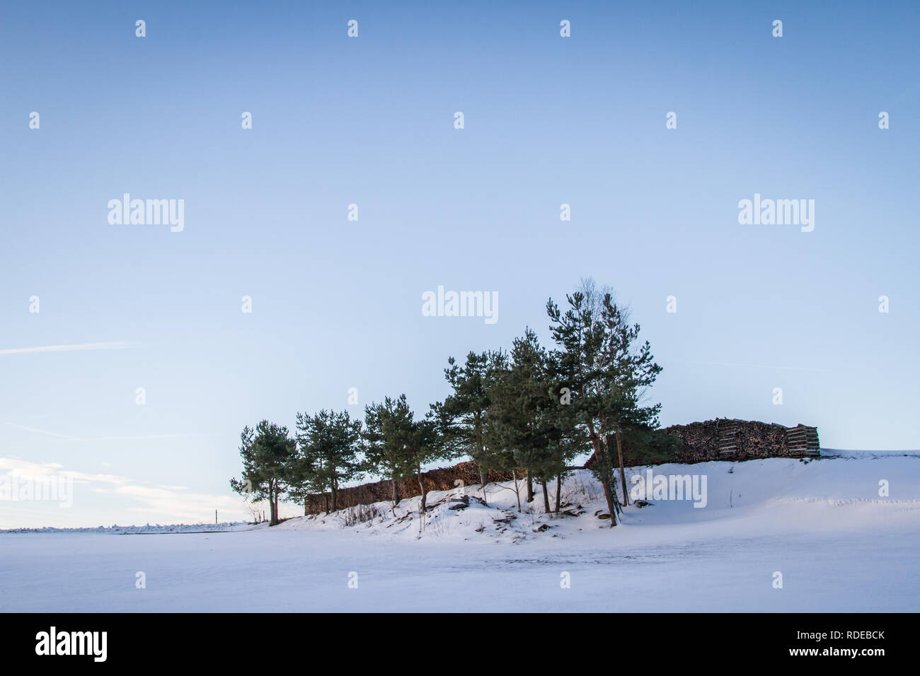 Waldviertel, Wandern im Schnee an einem sonnigen Tag Stockfoto