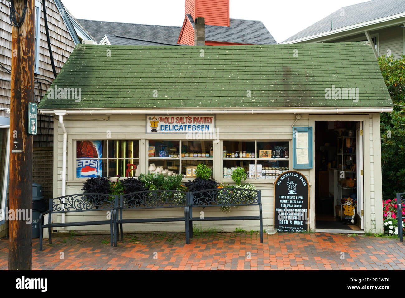 Der alte Salz Pantry Feinkost in Kennebunkport, Maine, USA. Stockfoto