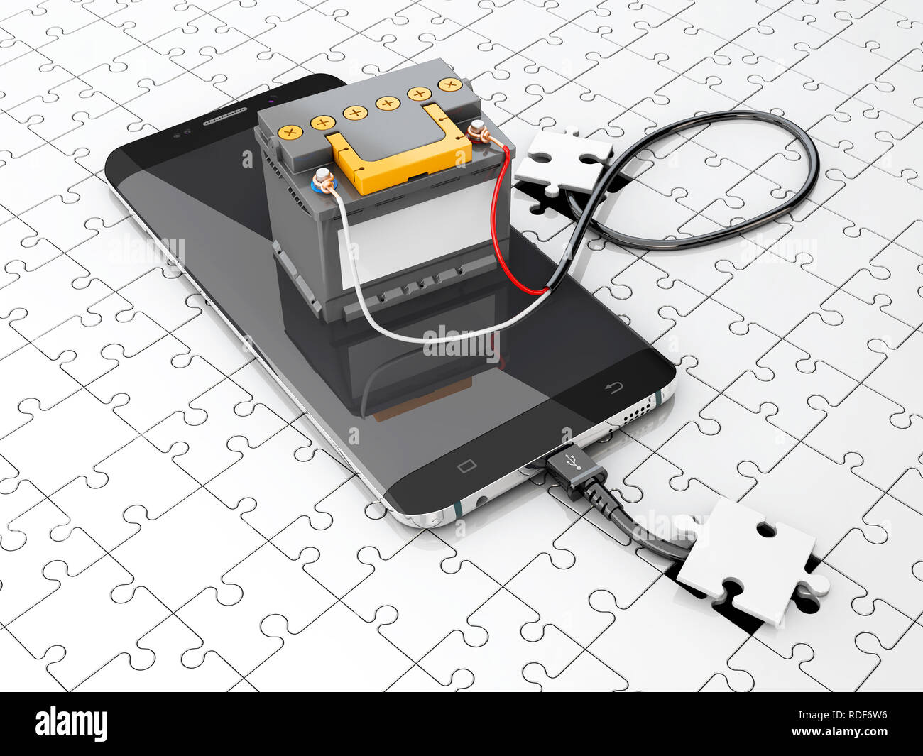 Neues Konzept Entwicklung von Smartphones. Mobile Ladetechnik 3D-Darstellung Stockfoto
