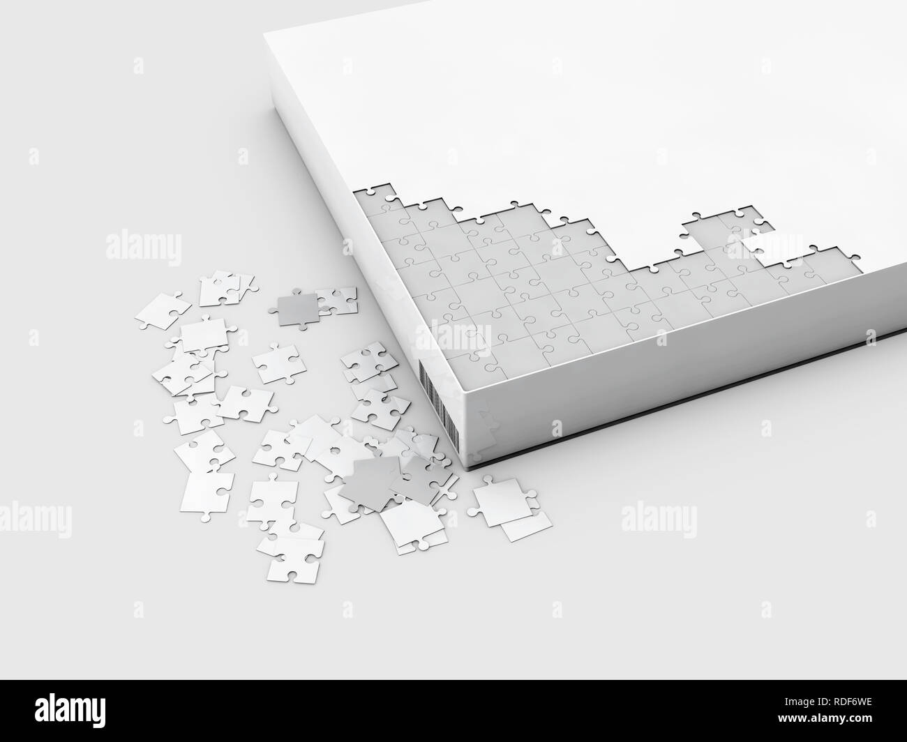 3d-Abbildung: Papier Puzzle Box auf weißem Hintergrund Stockfoto