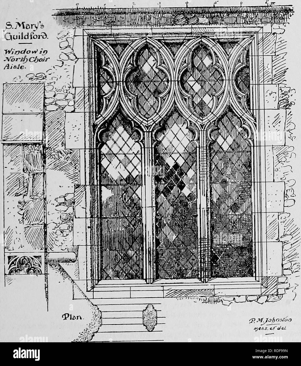 . Die Victoria die Geschichte der Grafschaft Surrey. Natural History. Kirchliche Architektur Horley Kirche, die nördlichen Seitenschiff ist vollständig in diesem Stil gebaut, verwendet in einer weiteren Reihe von Windows zu rühmen, sehr mögen, was wir in einer Gruppe von Kirchen vor allem in Kent und Sussex, von denen Chartham und Winchelsea sind die auffälligsten - die Besonderheiten von denen sind so markiert als für ihre maßwerk der Name von Kentish erhalten zu haben. Die Tür, die schönen und charakteristischen Formteile aus dieser Zeit besitzt, und die Arcade zwischen Kirchenschiff und Gang, haben fort Stockfoto