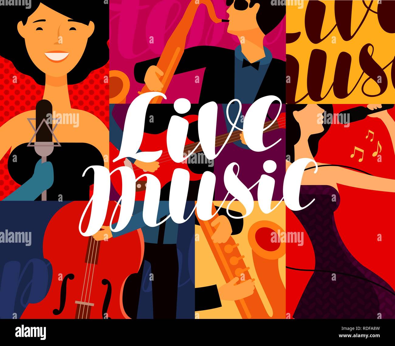 Live Musik Poster. Musical Festival Konzept. Vector Illustration Stock Vektor