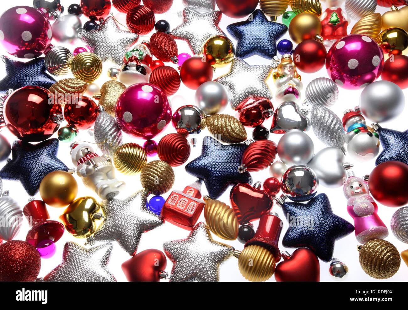Weihnachtsschmuck, verschiedenen Christbaum Kugeln, Kugeln Stockfoto