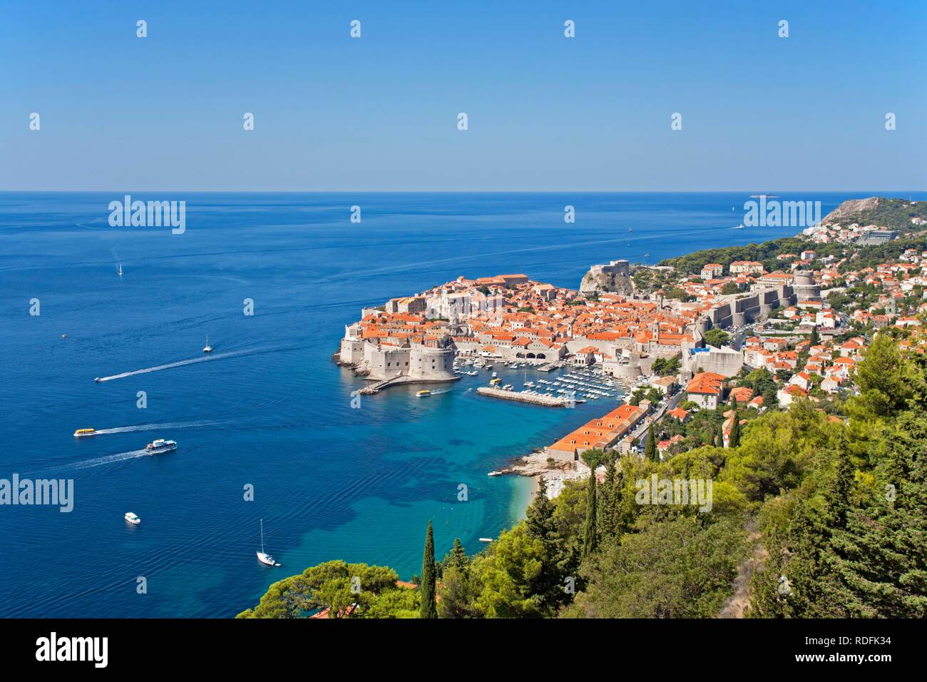 Blick auf Dubrovnik von Srd Berg, Kroatien, Europa Stockfoto