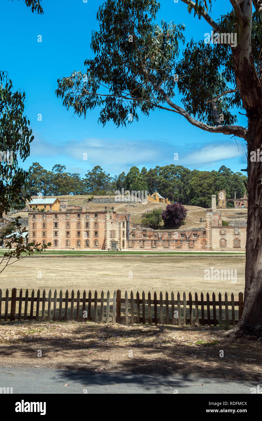 Blick auf die historische Stätte Port Arthur, ein ehemaliger britischer strafrechtliche Station und jetzt eine Open-air Museum. Tasmanien, Australien. Stockfoto