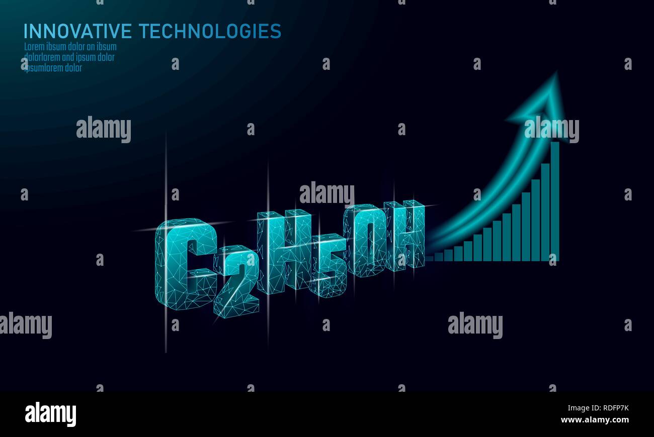 Ethanol Formel Biokraftstoffindustrie Trend. Ökologie Wissenschaft C2H5OH eco-Konzept Grafik. Erneuerbare Bioraffinerie organische Gas 3D-Render polygonalen Innovation Technologie Vector Illustration Stock Vektor