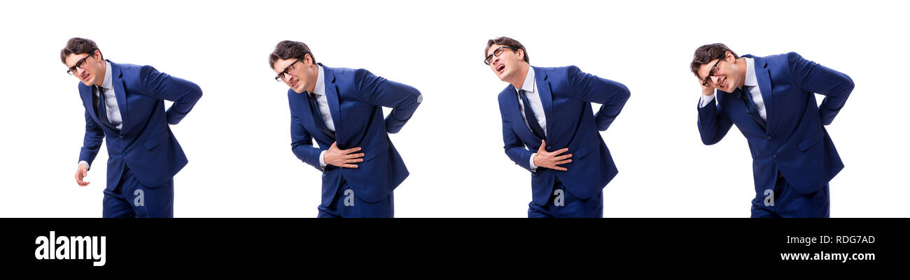 Junge Krank Und Unglucklich Geschaftsmann Auf Weissem Hintergrund Stockfotografie Alamy