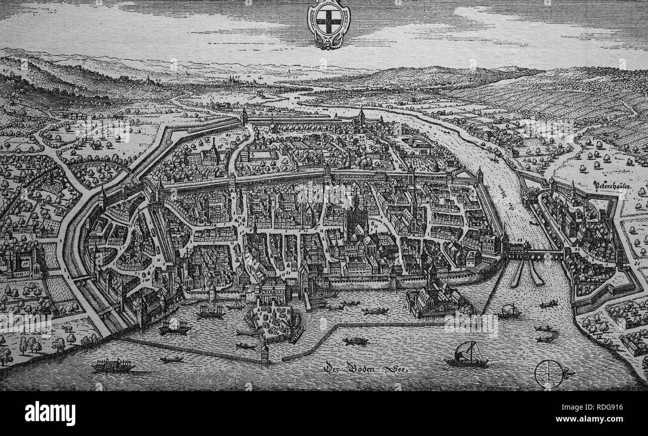 Konstanz, Deutschland, im 17. Jahrhundert, historische Stahlstich Stockfoto
