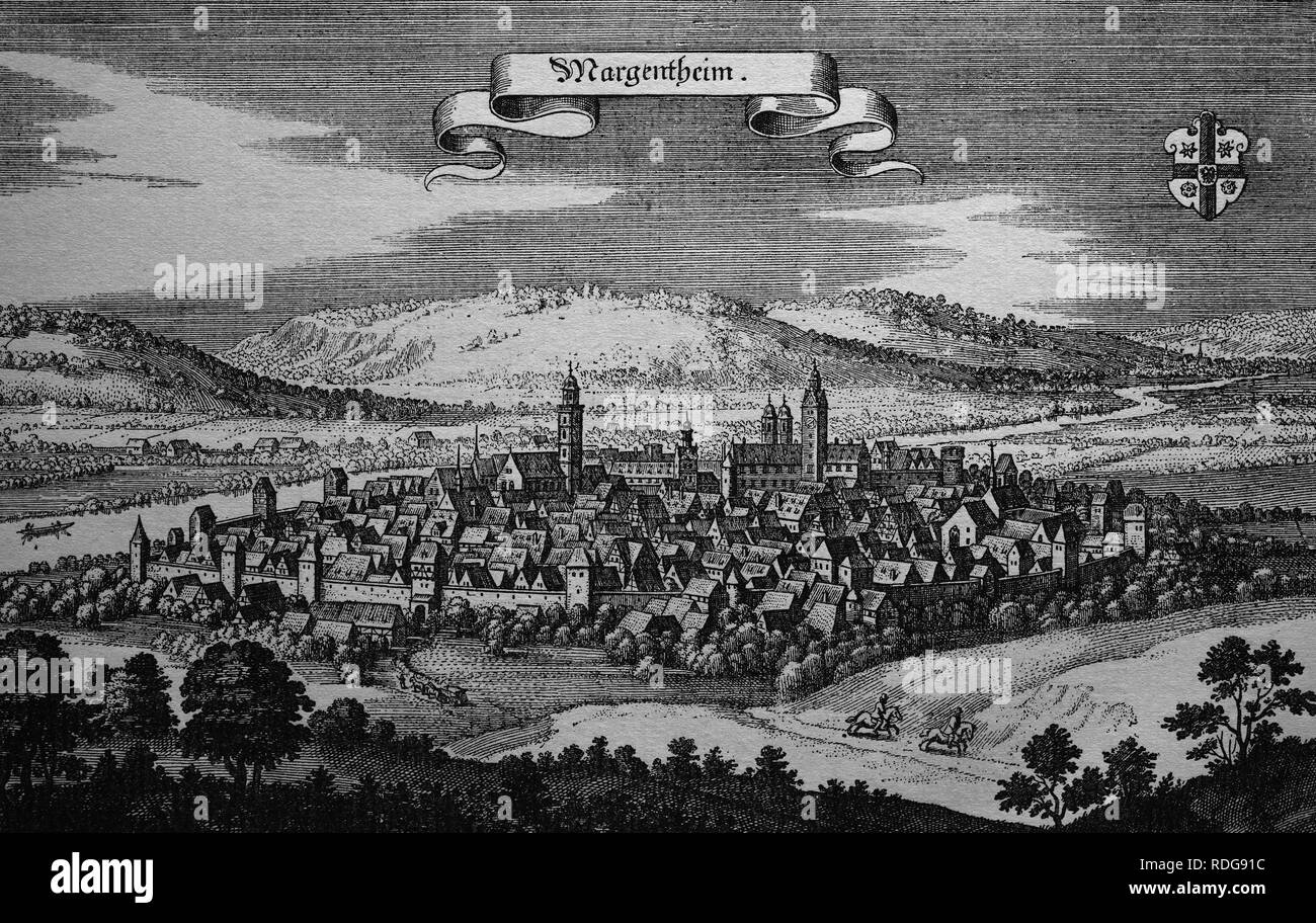 Bad Mergentheim, Deutschland, im 17. Jahrhundert, historische Stahlstich Stockfoto