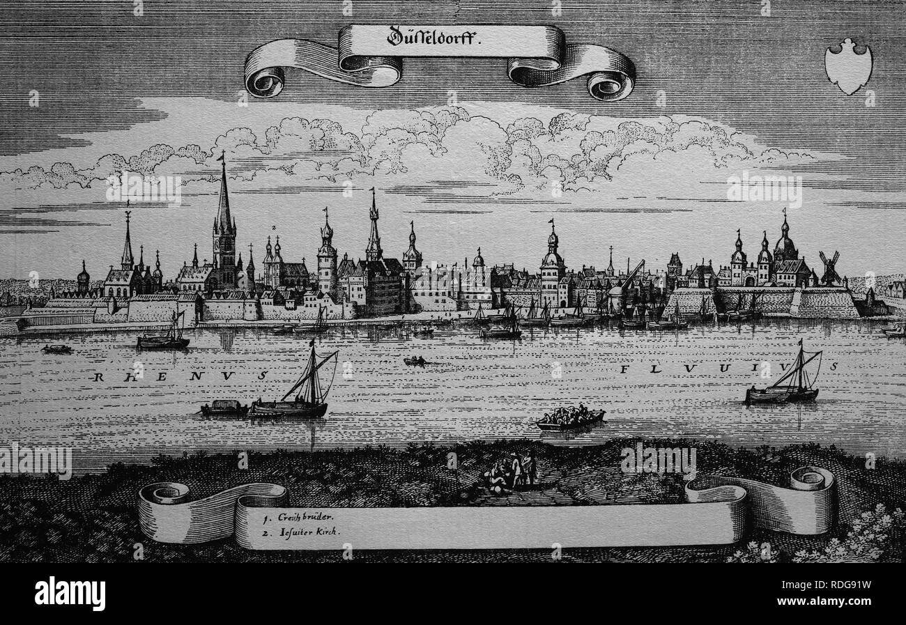 Düsseldorf, Deutschland, im 17. Jahrhundert, historische Stahlstich Stockfoto