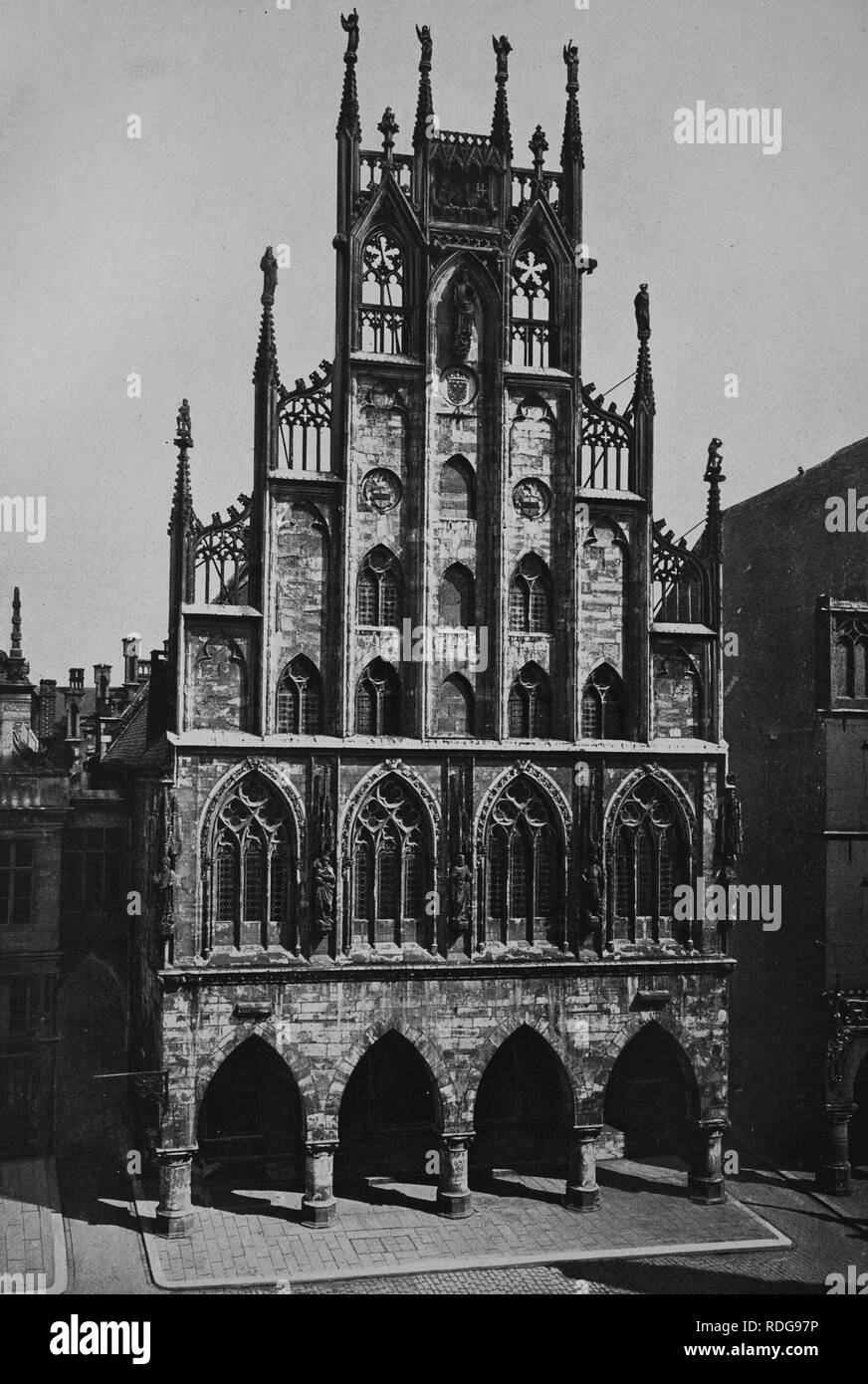 Rathaus von Münster, Nordrhein-Westfalen, historisches Foto von 1899 Stockfoto