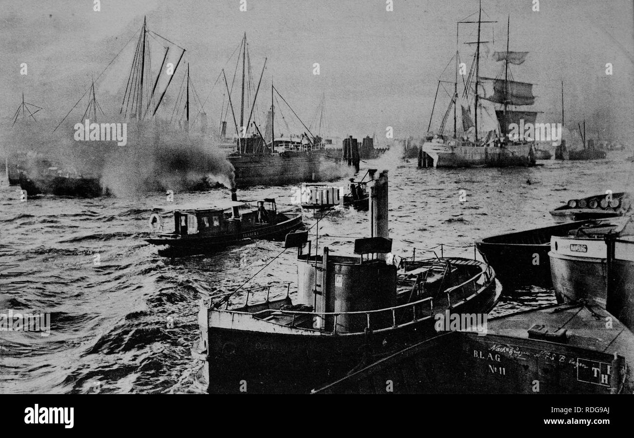 Hafen Szene, Hamburg, historisches Foto von um 1899 Stockfoto