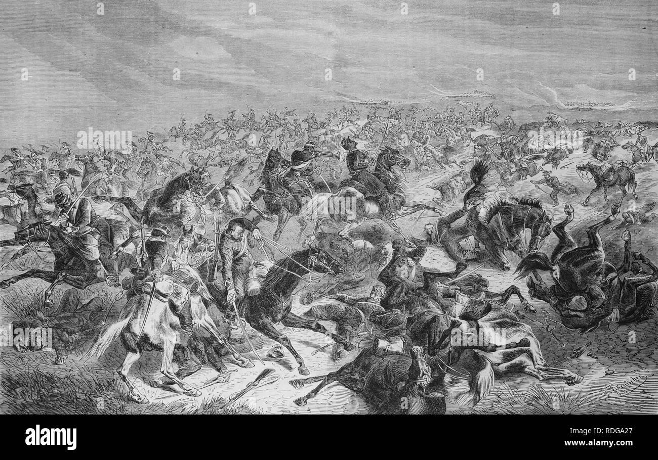 Preußische Rapid Fire auf französische Kavallerie in der Schlacht von Sedan, 1550 Kriegschronik 1870-1871, Illustrierte Krieg Chronik Stockfoto