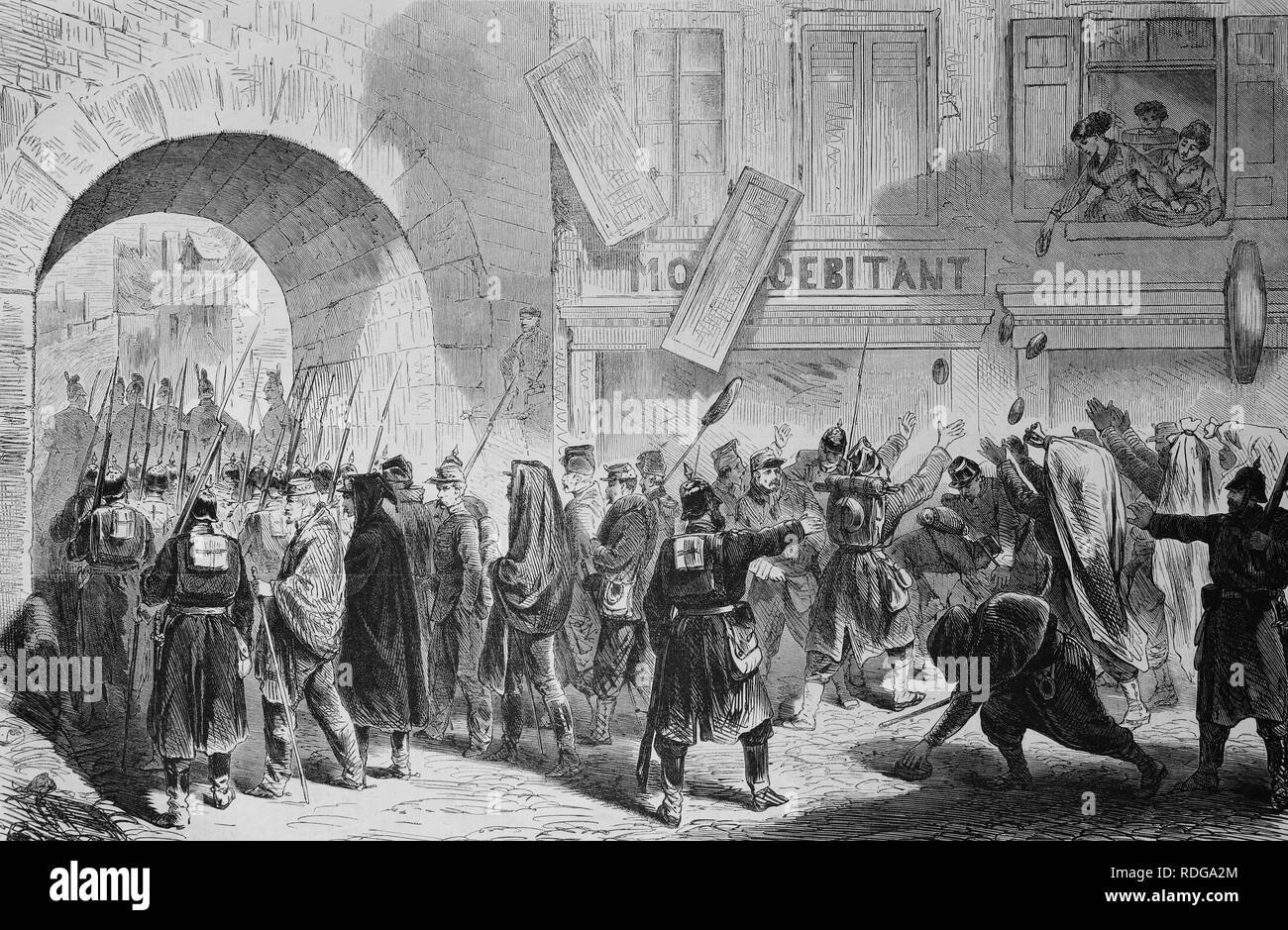 Französische Kriegsgefangene marschieren aus Limousine, 1550 Kriegschronik 1870-1871, Illustrierte Krieg Chronik 1870 - 1871 Stockfoto