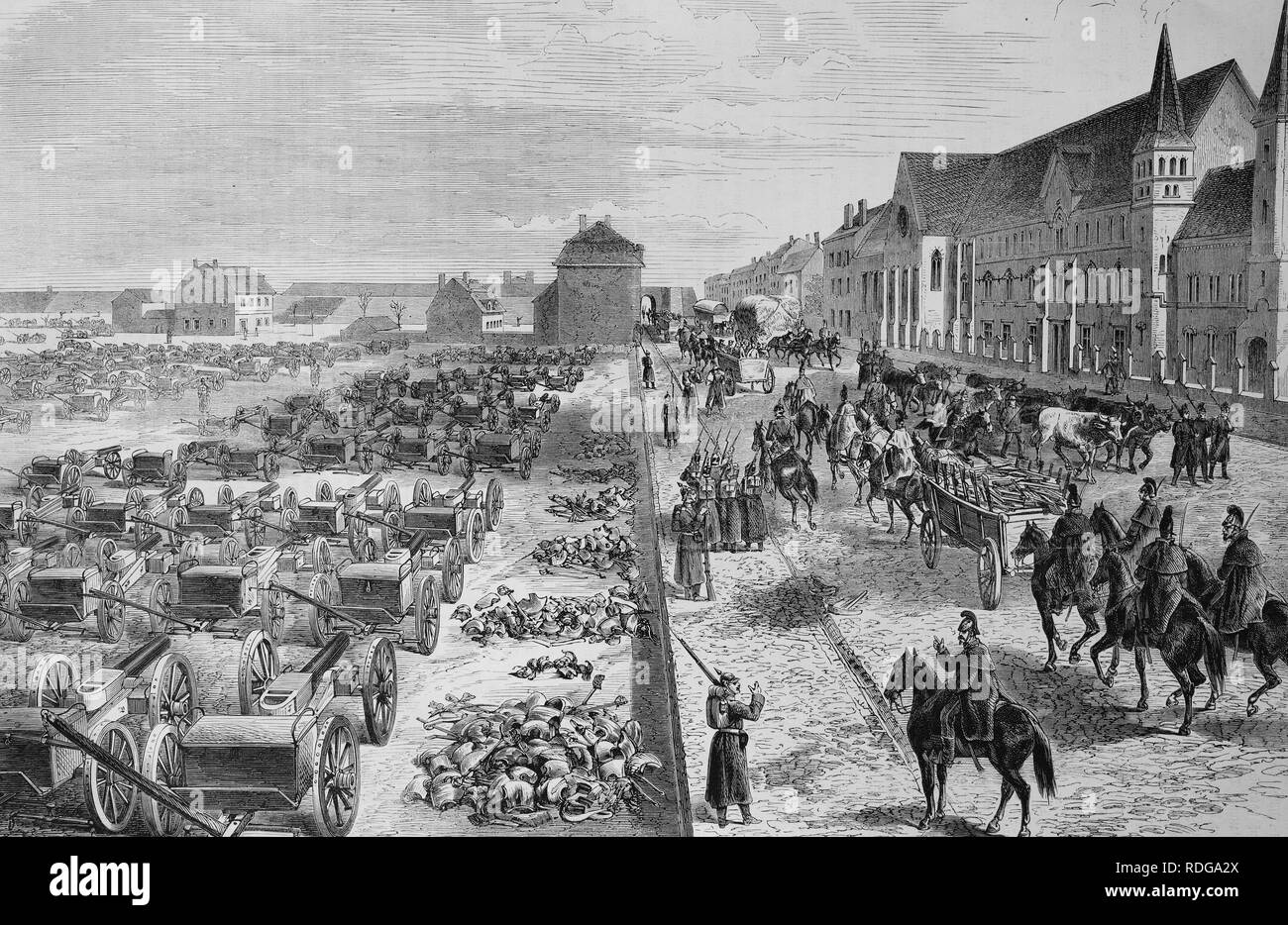 Park der gefangengenommenen französischen Kanonen in Sedan, 1550 Kriegschronik 1870-1871, Illustrierte Krieg Chronik 1870 - 1871 Stockfoto