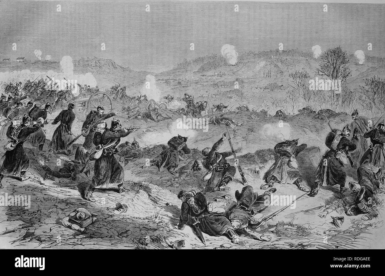 Vertreibung der Franzosen aus dem Hochland in der Nähe von Villiers vom sächsischen Infanterie Regiment, 1550 Kriegschronik 1870-1871, Stockfoto