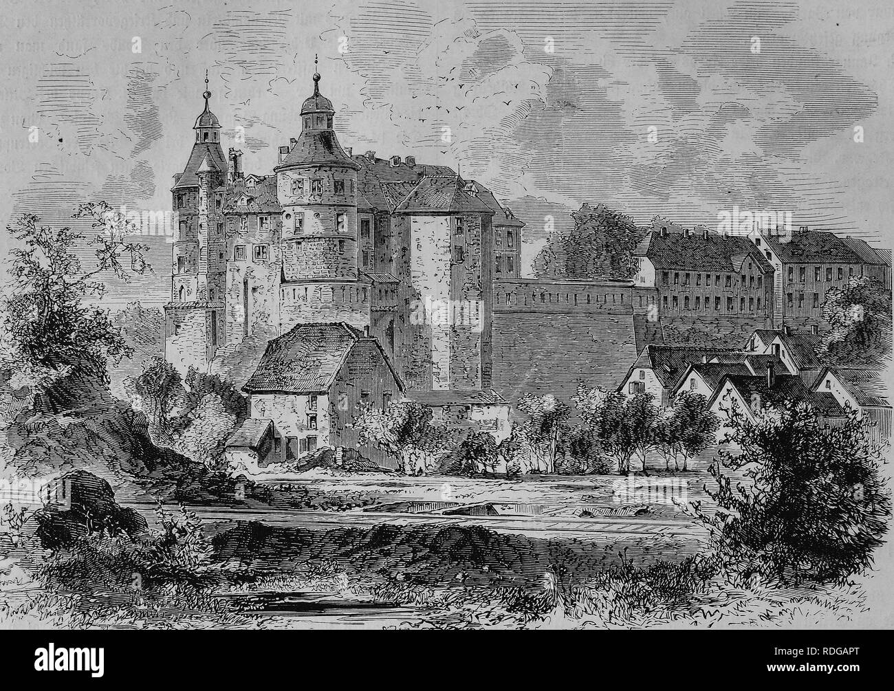 Schloss Montbeliard, Montbeliard, Doubs, Frankreich, Historische Illustration, 1550 Kriegschronik 1870-1871 dargestellt Stockfoto