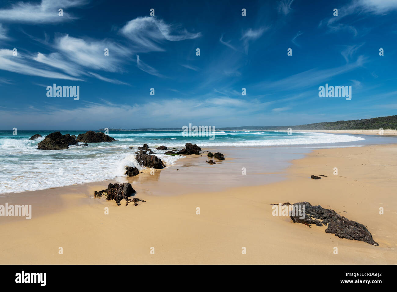 Schöne Camel Rock Beach bei Bermagui. Stockfoto