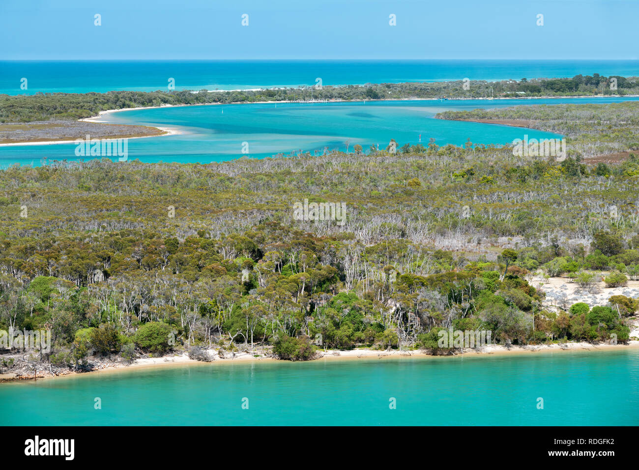 Ausblick auf die berühmten Seen bei Lakes Entrance. Stockfoto