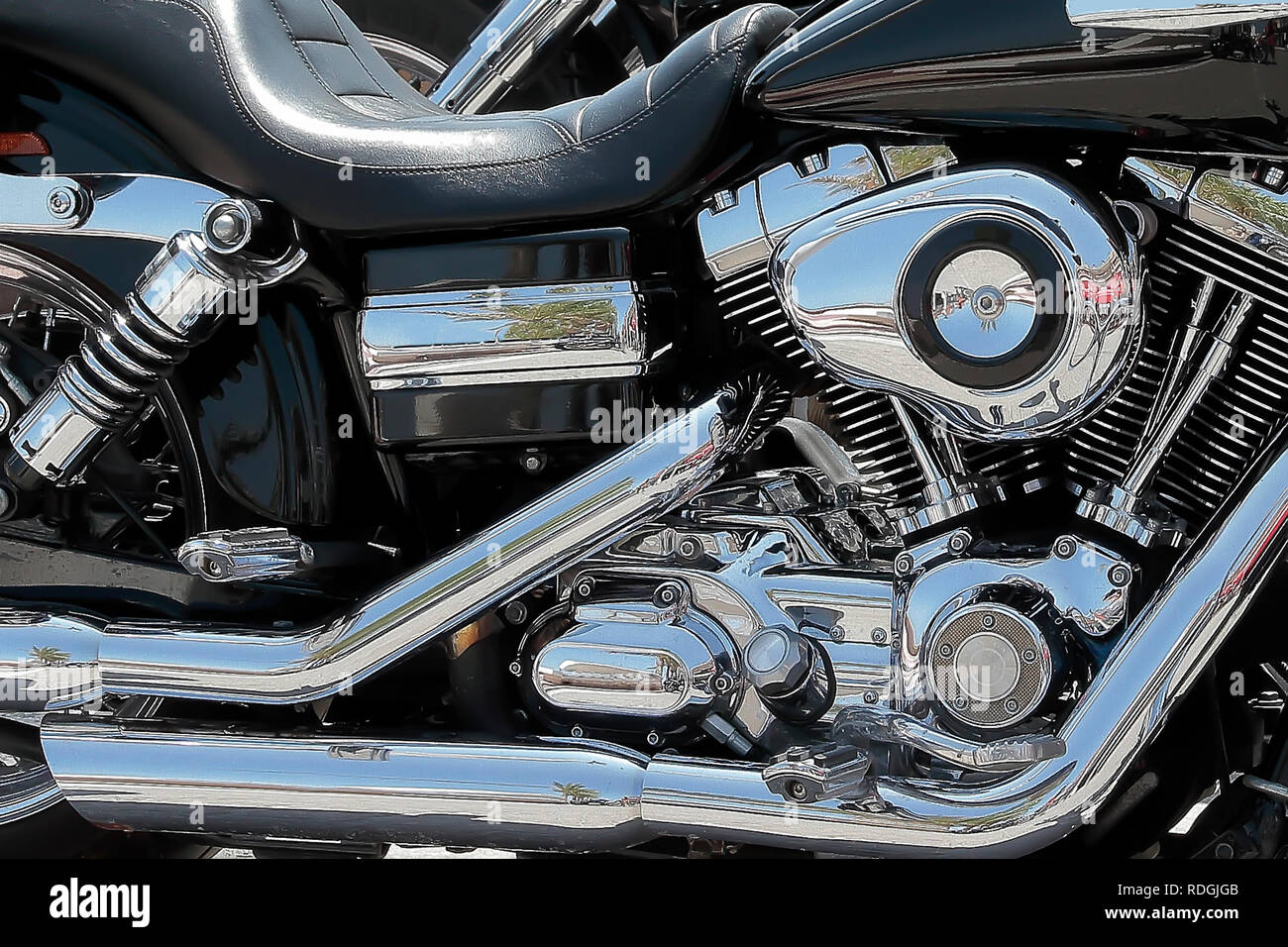 Horizontale Ansicht im Vordergrund des Chassis eines Motorrad Stockfoto