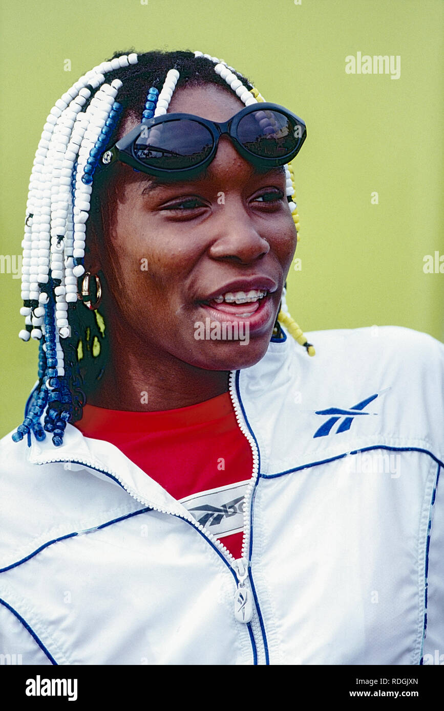 Venus Williams konkurrieren auf dem 1998 Lipton Tennis Meisterschaften Stockfoto