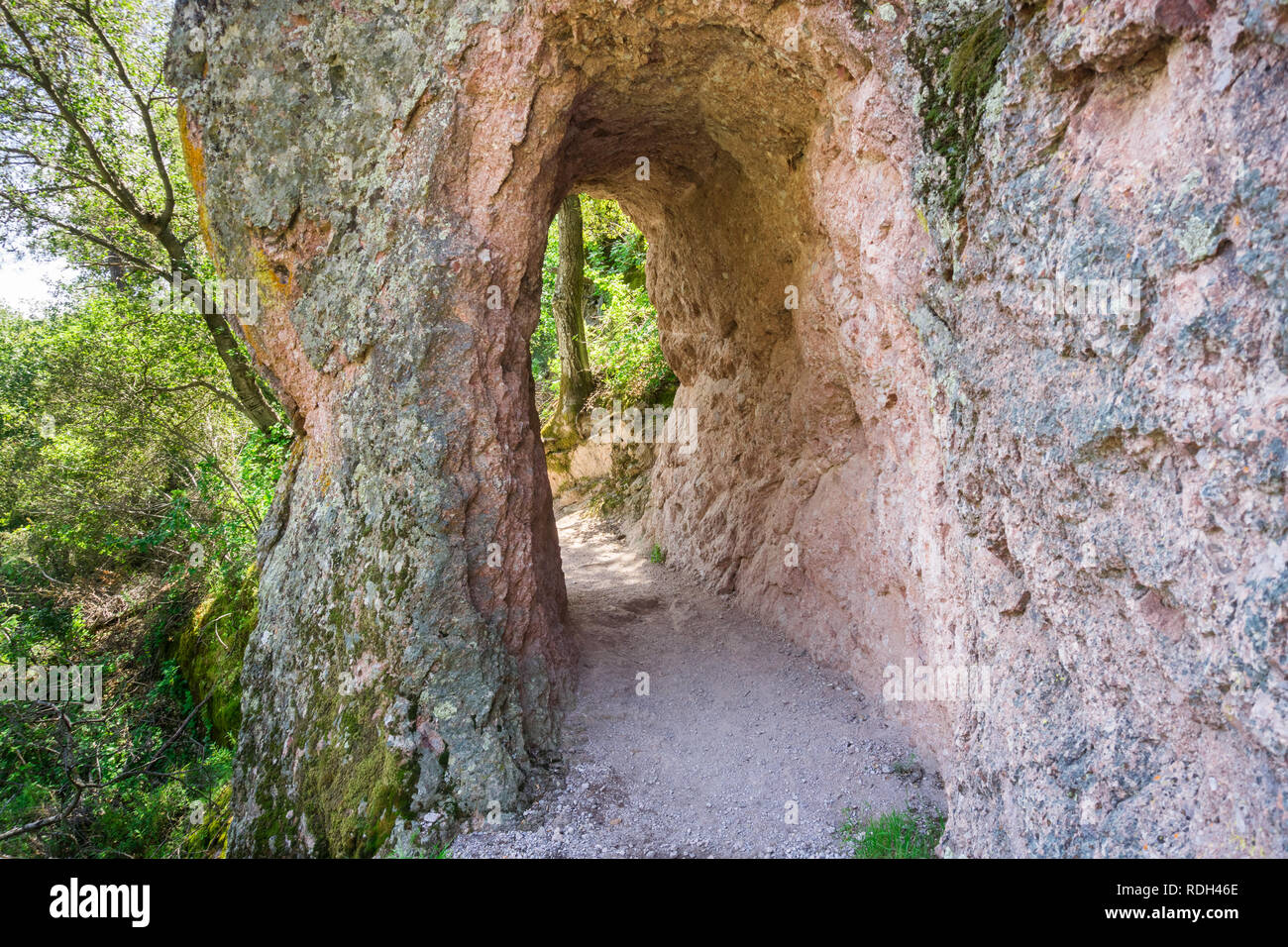 Tunnel in den Fels gehauene Wand, Pinnacles National Park, Kalifornien Stockfoto