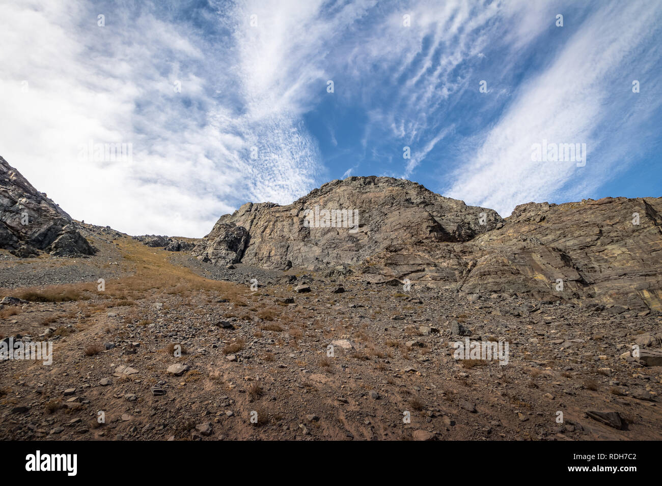 Rock Landschaft bei Quebrada El Jao Damm am Cajon del Maipo, Chile Stockfoto