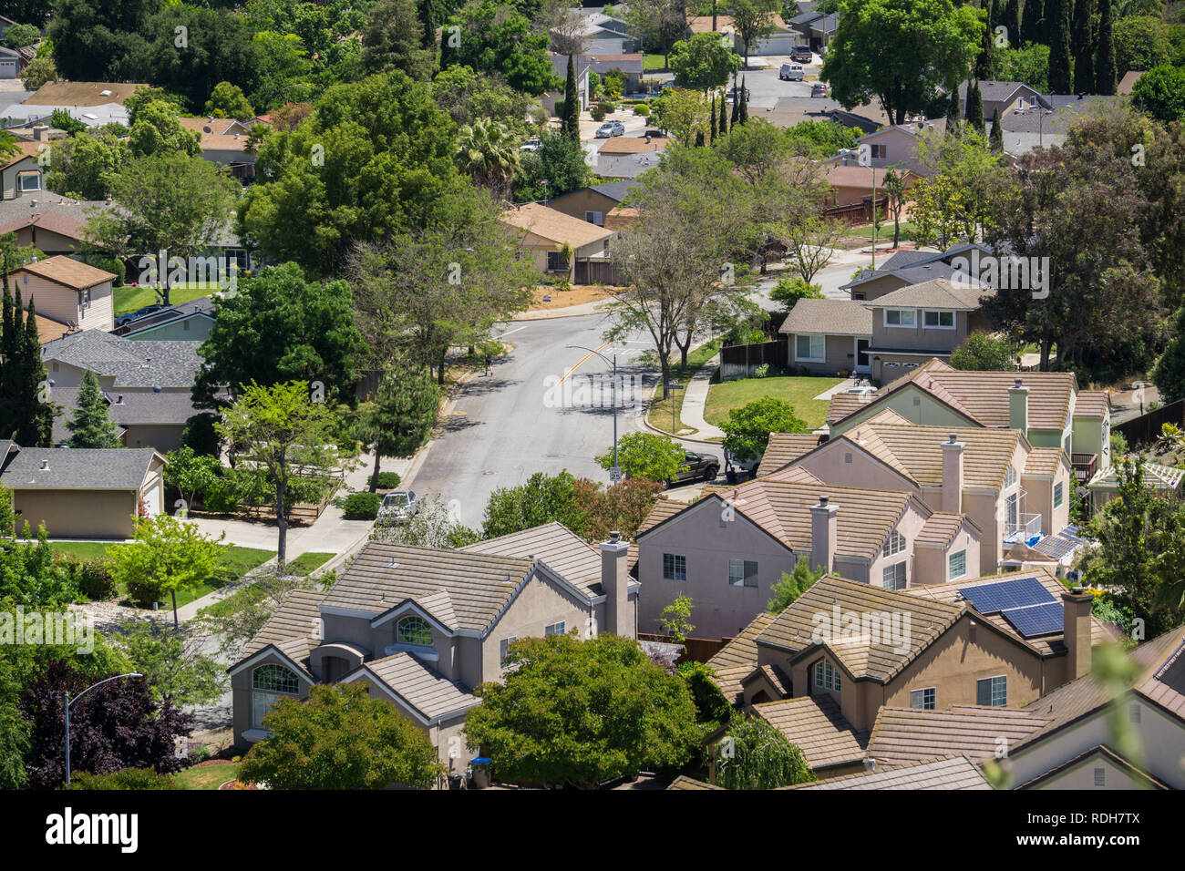 Luftaufnahme von Wohnquartier in San Jose, South San Francisco Bay, Kalifornien Stockfoto