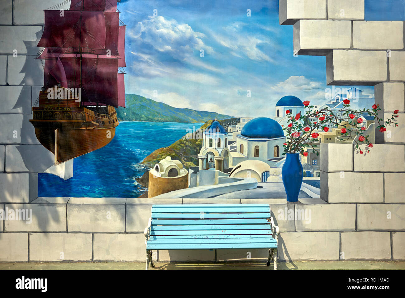 Malerei Santorin, Griechenland. Landschaft Wall Art Stockfoto