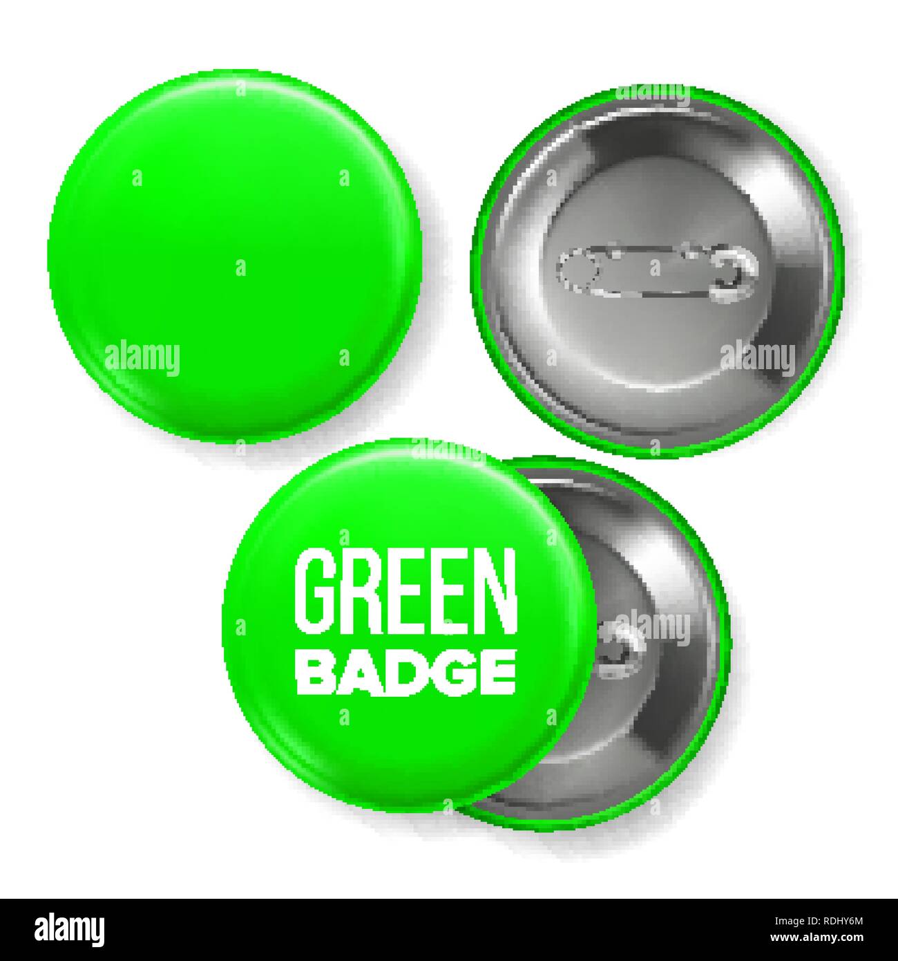Grune Plakette Mockup Vektor Pin Brosche Grune Taste Leer Zwei