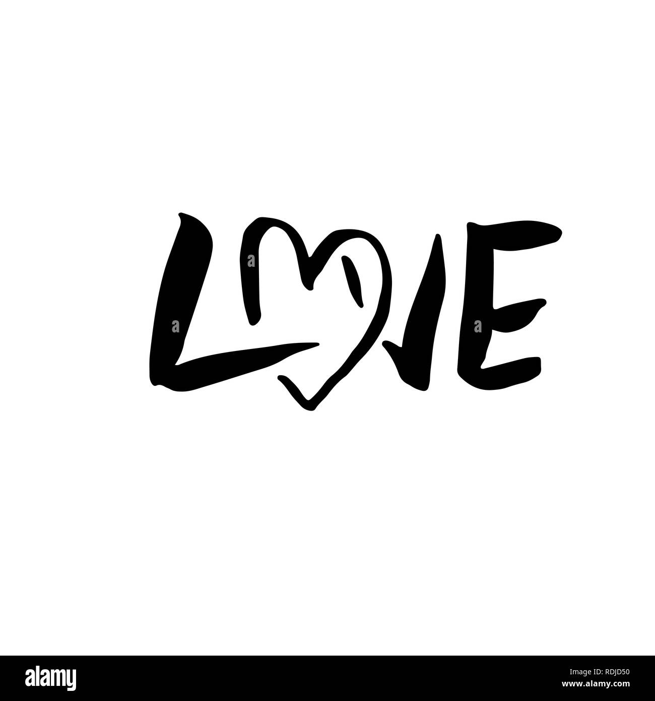 Liebe. Handdrawn Kalligraphie für Valentines Tag. Tinte Herz Abbildung. Moderne trockene Bürste Schriftzug. Vector Illustration. Stock Vektor
