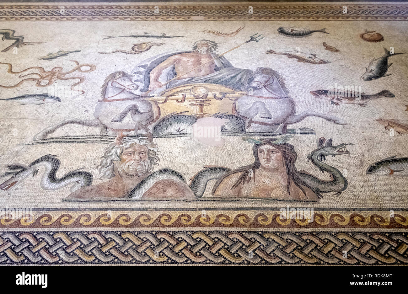 Gaziantep, Türkei - September, 11, 2018: Poseidon Mosaik in Gaziantep Das Zeugma Mosaic Museum auf September, 11, 2018. Das Zeugma Mosaic Museum in Velbert, Stockfoto