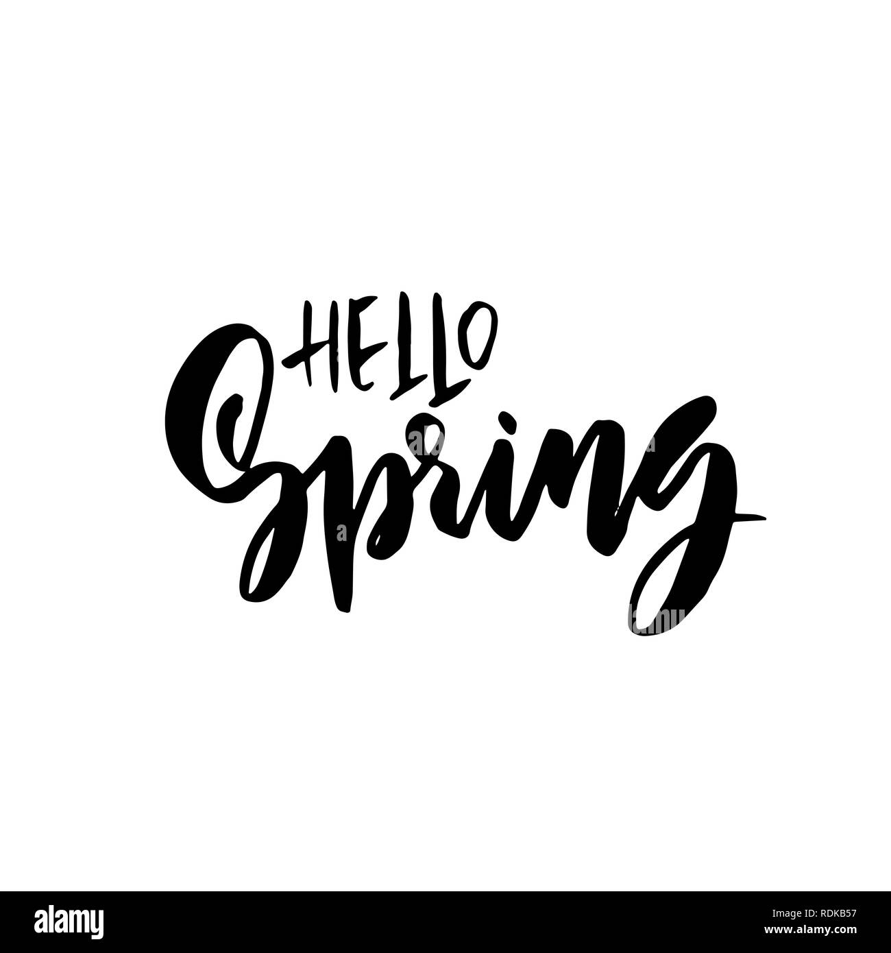 Hallo Frühling. Handdrawn moderne brushpen Schriftzug. Vector Illustration. Stock Vektor