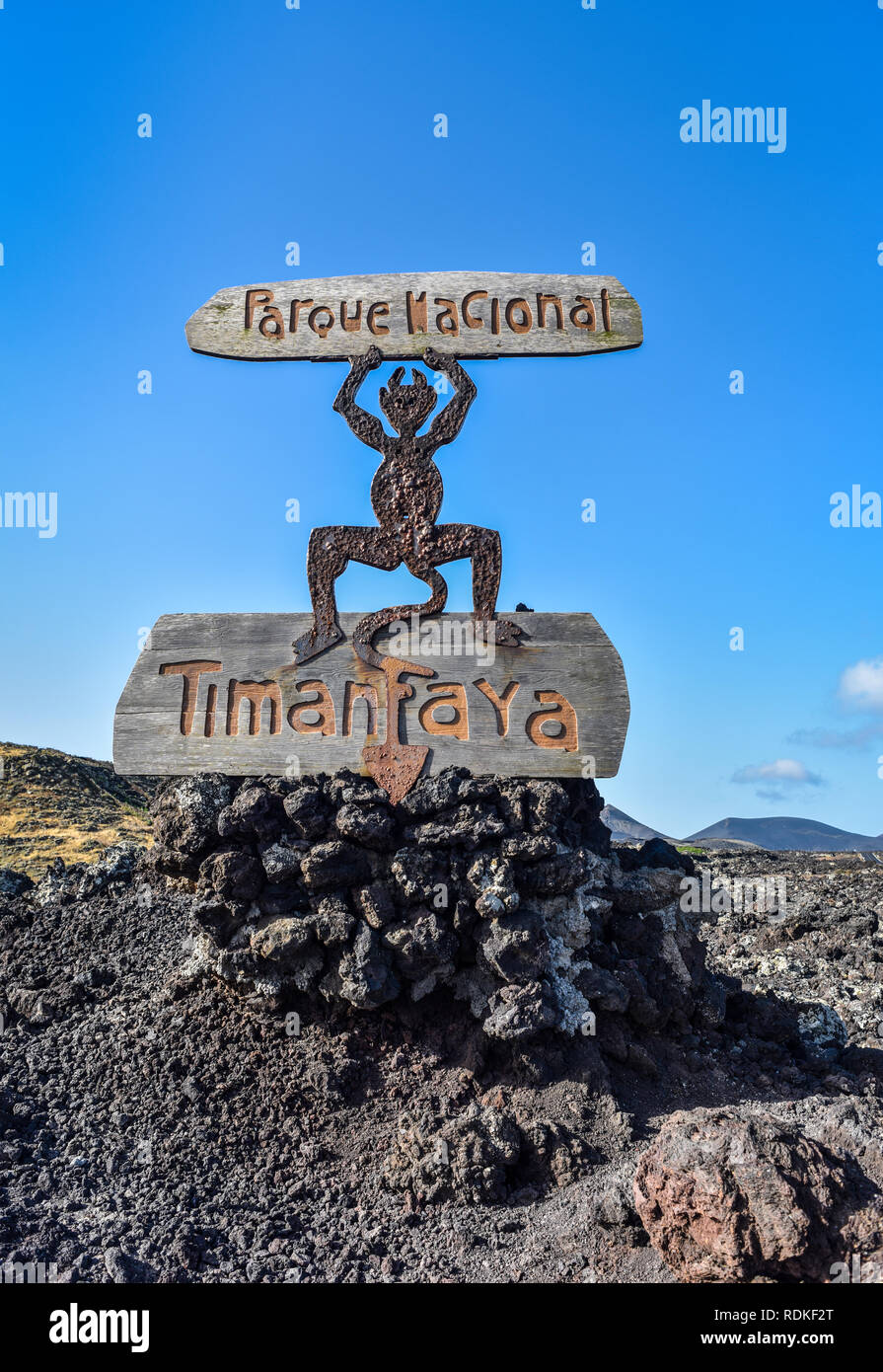 Eingang Schild "Nationalpark Timanfaya", Yaiza, Lanzarote, Kanarische Inseln Stockfoto