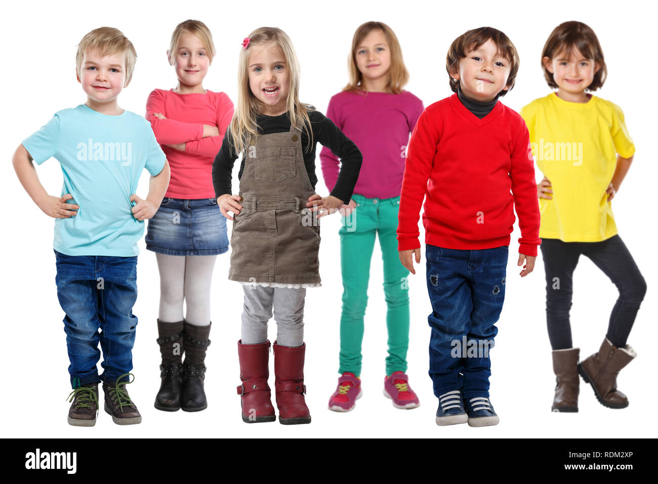 Gruppe von Kindern Kinder kleine Jungen Mädchen auf weißem Hintergrund Stockfoto