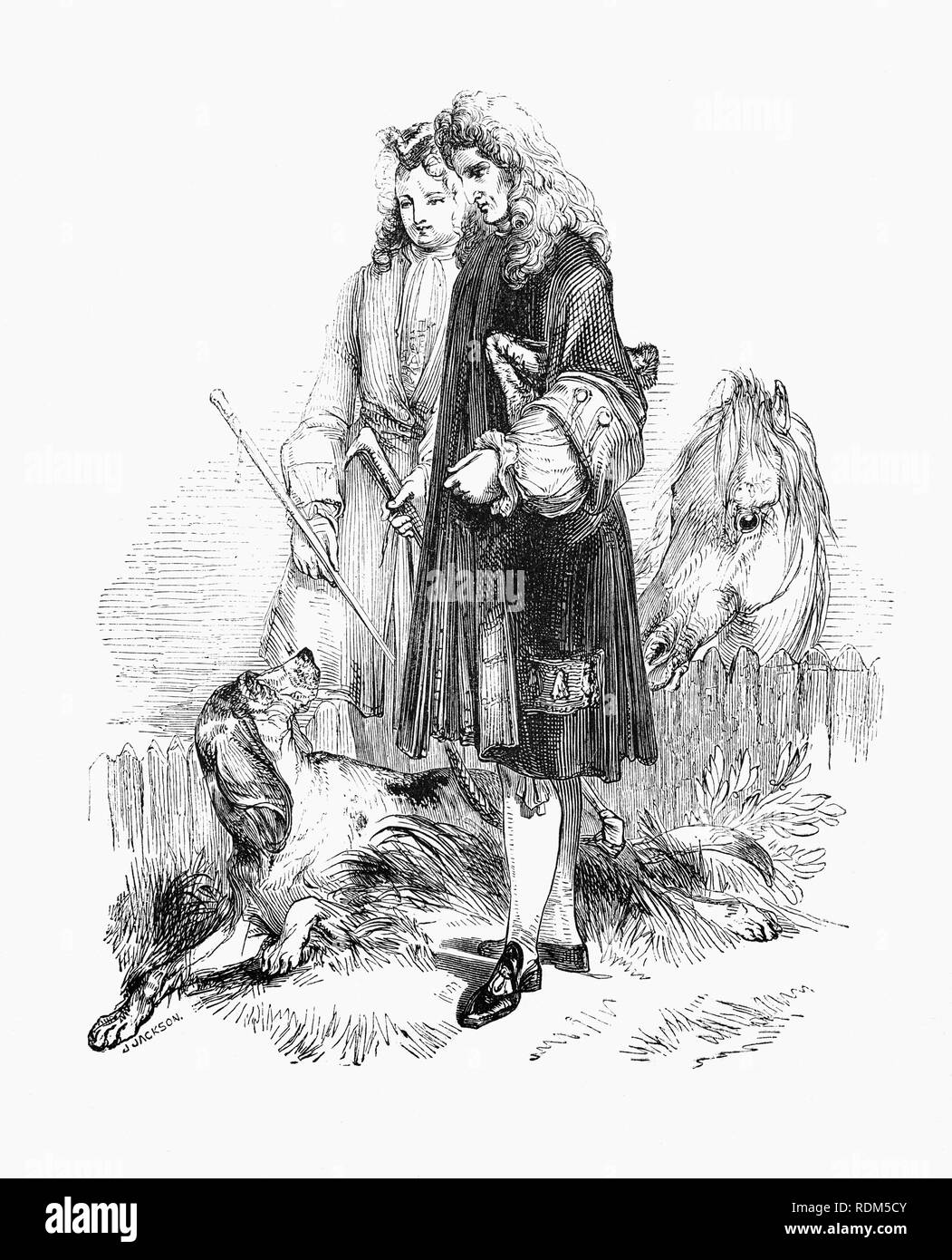 Sir Roger de Coverley, fiktionalen Charakter von Joseph Addison, der ihn als den angeblichen Thema der Papiere und Briefe, die in Addison und Richard Steele der einflussreichen Zeitschrift der Zuschauer veröffentlicht wurden, dargestellt. Wie von Addison vorgestellt, Sir Roger war ein baronet von Worcestershire und wurde gemeint, einem typischen landete Country Gentleman zu vertreten. Er war auch Mitglied der fiktiven Zuschauer Club, und der de Coverley Schriften enthalten unterhaltsame Literatur des frühen 18. Jahrhunderts Englisch leben, die oft am besten Funktion des Zuschauers betrachtet wurden. Stockfoto