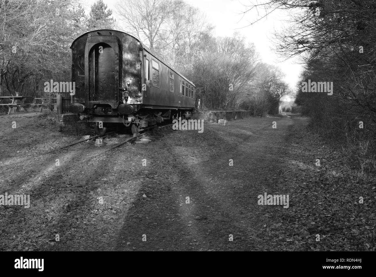 Eine alte Southern Railway carriage in West Grinstead station Stockfoto