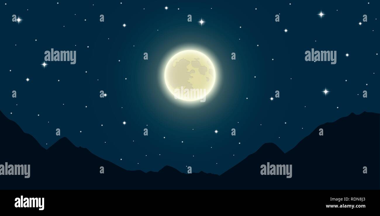 Vollmond und Sternenhimmel in den Bergen illunstration Vector EPS 10. Stock Vektor