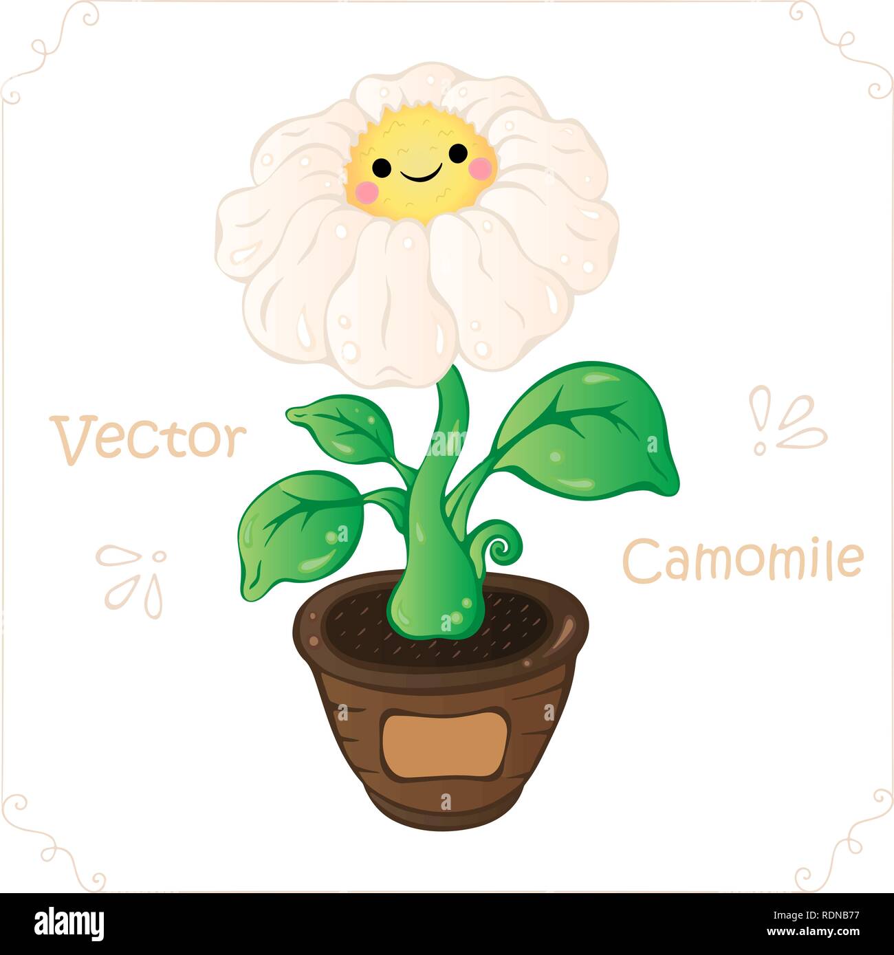 Kamille, daisy flower Vektor. Kamille, cute Cartoon daisy flower Vector Illustration für Kindergarten, Kind, Buch, Spiel. Doodle Kamille, Daisy. Kawaii cartoon Kamille, daisy flower Vector Illustration. Stock Vektor