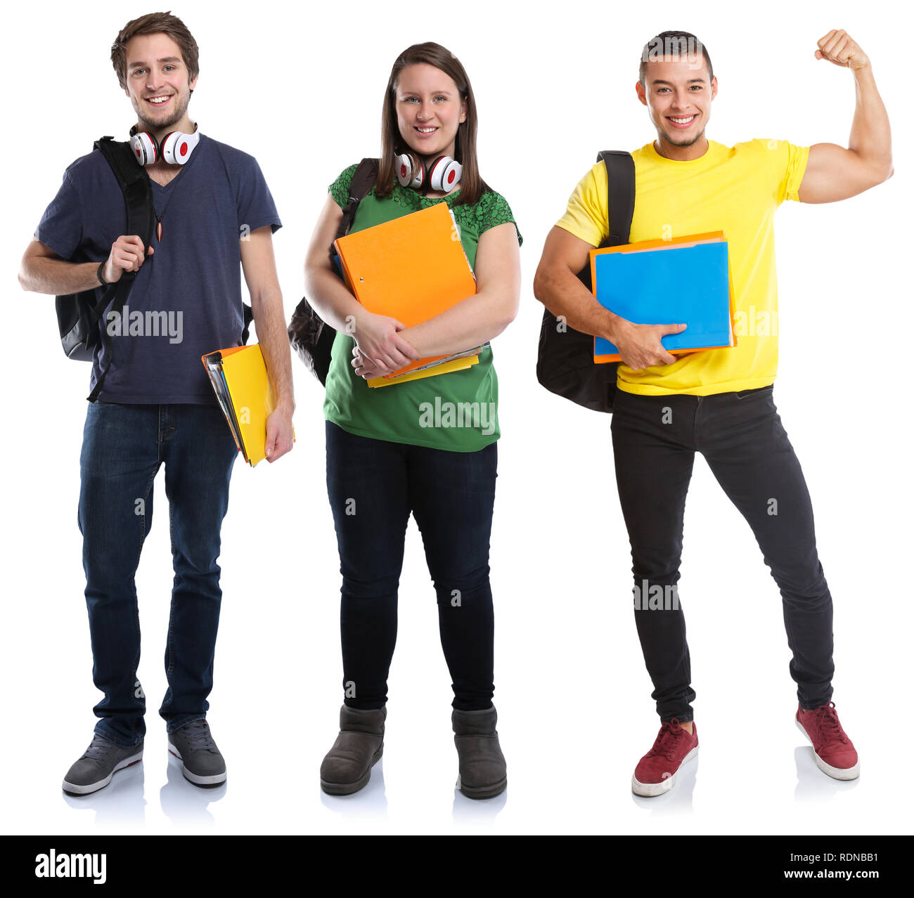 Schüler Junge erfolgreiche starke macht Menschen auf weißem Hintergrund Stockfoto