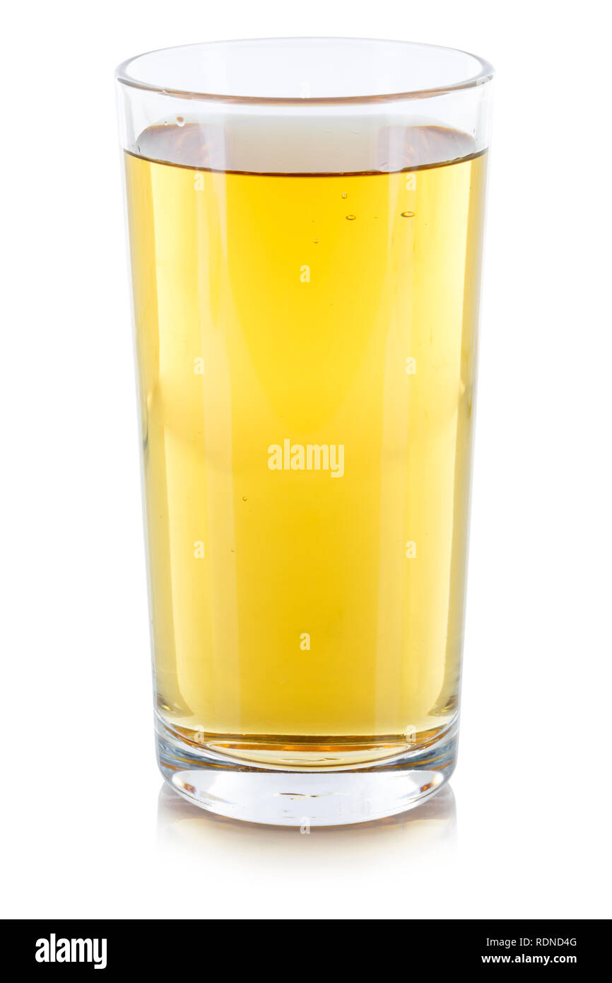 Apfelsaft trinken Glas auf weißem Hintergrund Stockfoto