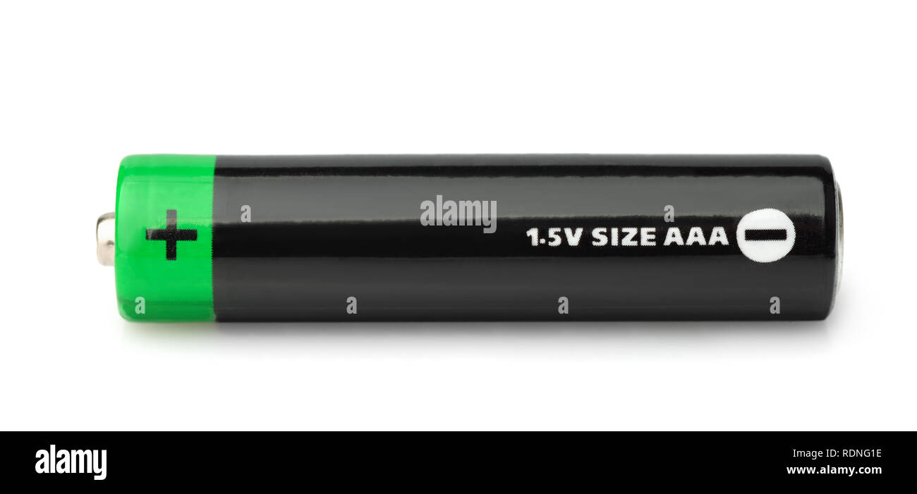 Seitenansicht des schwarzen Typ AAA Batterie isoliert auf weißem Stockfoto