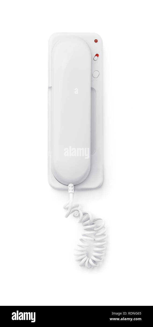 Kabel Audio Tür Telefon isoliert auf weißem Stockfoto