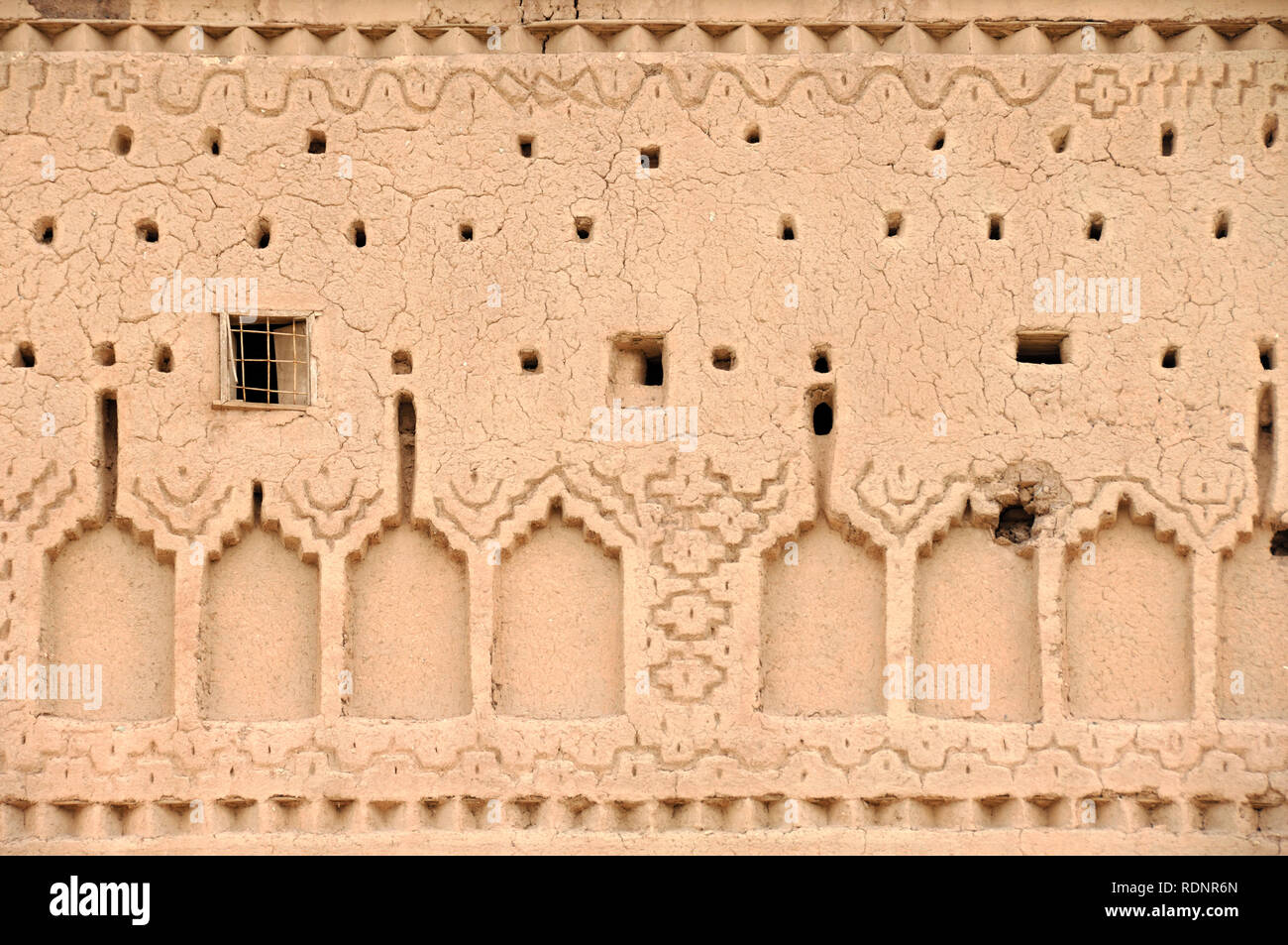Adobe Schlamm Wand Details und Erdbau Muster Casbah Ouarzazate Marokko Stockfoto