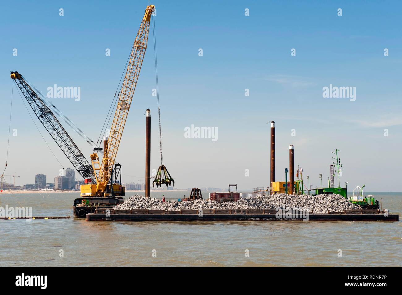 Bau einer Schutzwand gegen Hochwasser, Ostende, Belgien, Europa Stockfoto